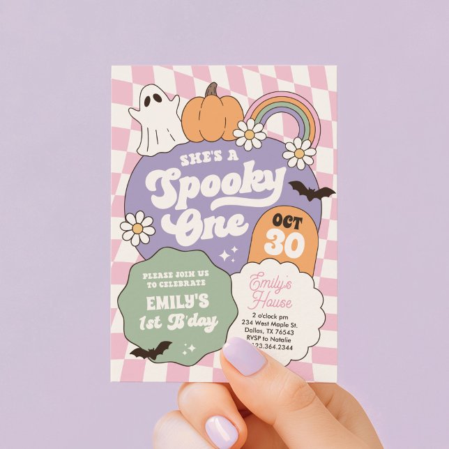 Skrämmande ett retro Halloween 1-årsdag Inbjudningar (Skapare uppladdad)