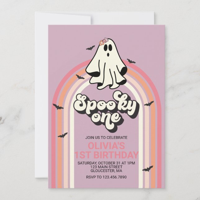 Skrämmande ett retro Halloween-spöke 1-årsdag Inbjudningar (Framsida)