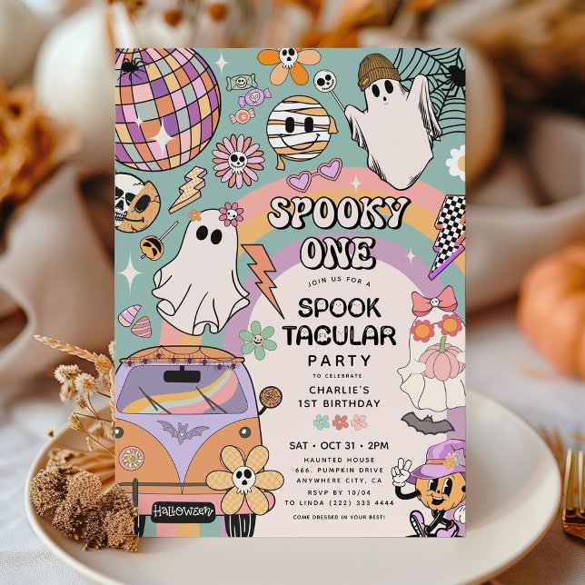 Skrämmande Ett Retro Kul Halloween 1-års Födelseda Inbjudningar (Skapare uppladdad)