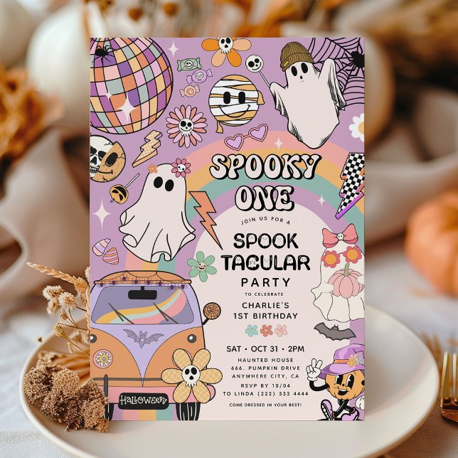 Skrämmande Ett Retro Kul Halloween 1-års Födelseda Inbjudningar (Skapare uppladdad)