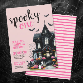 Skrämmande Ett Rosa Halloween 1-års födelsedag Inbjudningar
