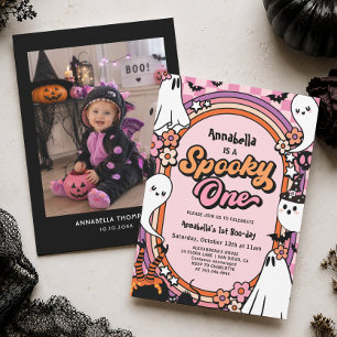 Skrämmande ett rosa Halloween 1-års födelsedagsfes Inbjudningar