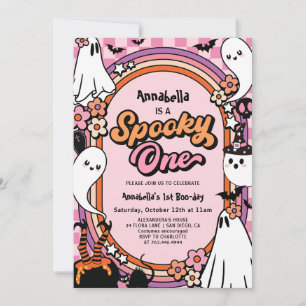 Skrämmande ett rosa Halloween 1-års födelsedagsfir Inbjudningar