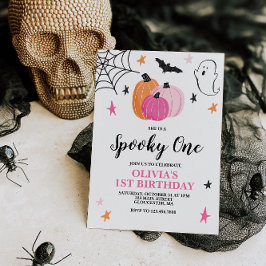 Skrämmande ett rosa Halloween 1-årsdag Inbjudningar