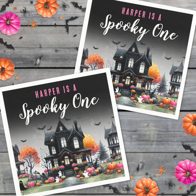 Skrämmande ett rosa Halloween 1-årsdag Pappersservett (Spooky One Pink Halloween 1st Birthday Napkins )