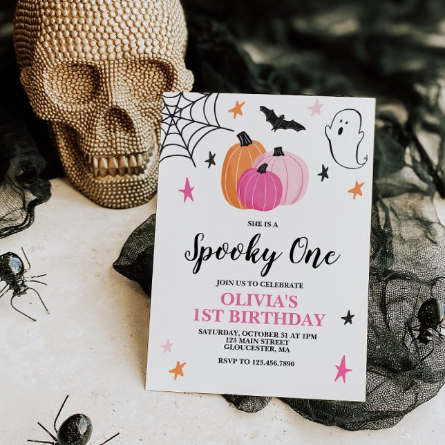 Skrämmande ett rosa Halloween-födelsedagsinbjudan Inbjudningar (Skapare uppladdad)