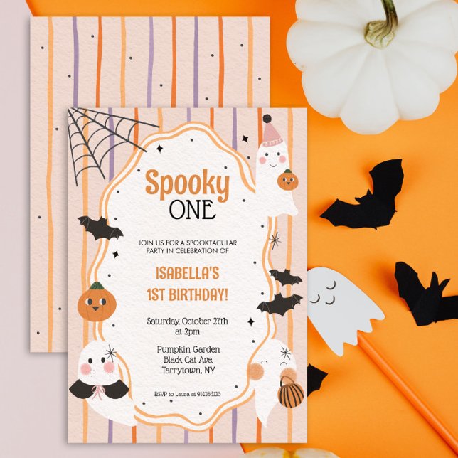 Skrämmande ett sött Halloween-spöke 1-års födelsed Inbjudningar (Skapare uppladdad)