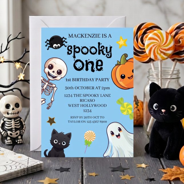 Skrämmande ettårs födelsedags Halloweenfest Inbjudningar (Spooky One 1st Birthday Halloween Party Invitation by Ricaso. First birthday for one year old)