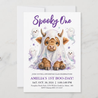 Skrämmande ettårsfirande Halloween Highland Ko Inbjudningar