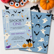 Skrämmande ettor 1-års Halloween-födelsedag Blå