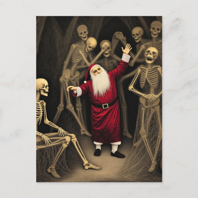 Skrämmande fest med Tomte och skeletten Vykort (Framsida)