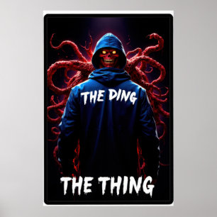 Skrämmande figur i en hoodie med tentakler och glö poster