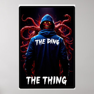 Skrämmande figur i en hoodie med tentakler och glö poster