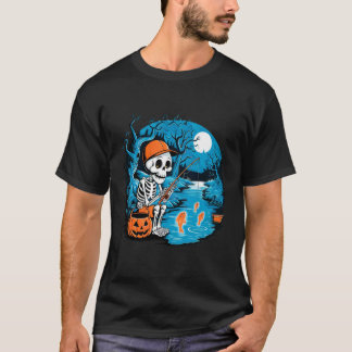 Skrämmande fiskande skelett Halloween kuslig fiska T Shirt