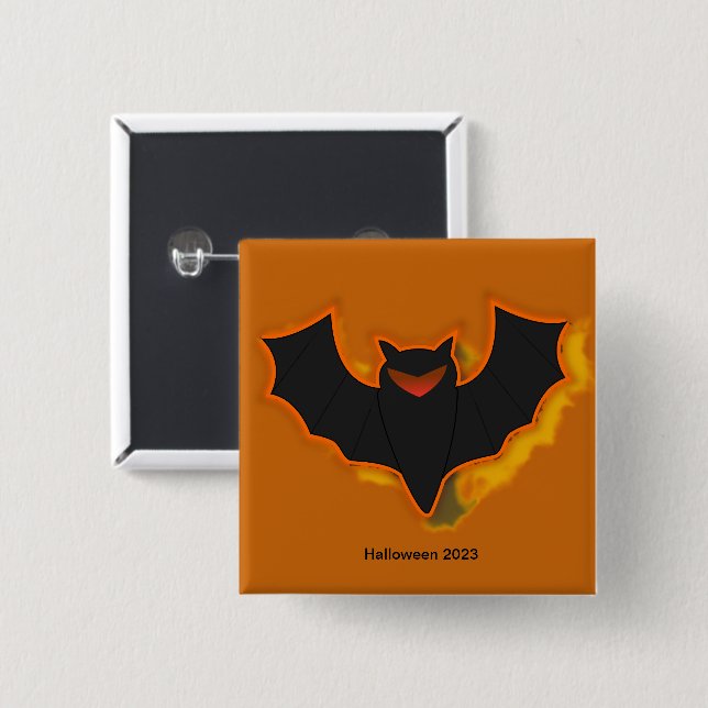 Skrämmande fladdermus Halloween-knapp | Orange tem Knapp (Framsida & baksida)