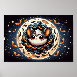 Skrämmande fladdermus-måne: Söt Halloween-konst Poster