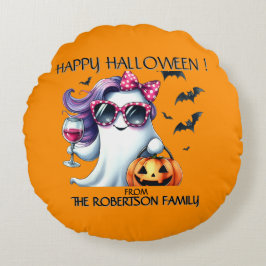 Skrämmande flickaktig spök Halloween Rund Kudde