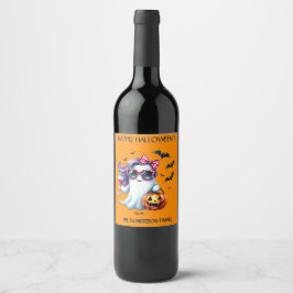 Skrämmande flickaktig spök Halloween Vinflaska Etikett