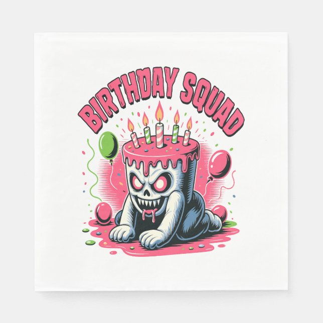 Skrämmande födelsagestrupp med kakskalle pappersservett (Framsidan)