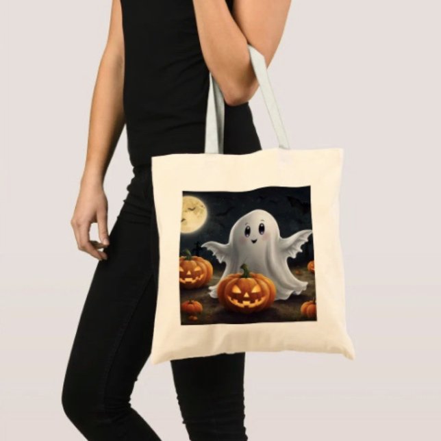 Skrämmande förtjusning: Spöklik Halloween kul Tygkasse (100% natural material 100% cotton D: 15.75"l x 15.25"w 5 handle colors.)