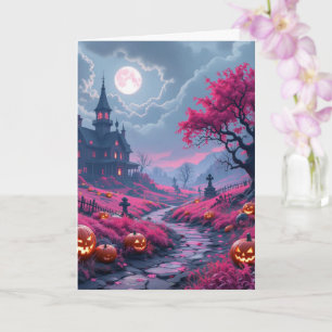 Skrämmande Fuchsia halloween herrgård Kort