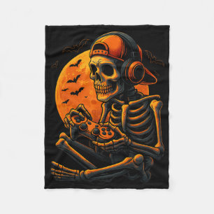 Skrämmande Gamer Halloween Kuslig Skelett Spelar V Fleecefilt