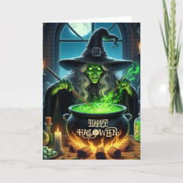 Skrämmande gammal häxa Halloween Helgkort