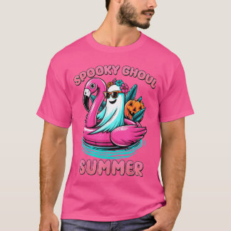 Skrämmande Ghoul Sommar Vibes Ghost Flamingo Pool  T Shirt