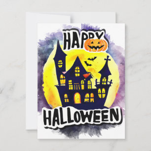 Skrämmande Glad Halloween Natt med Raven Bat Häxa Vykort
