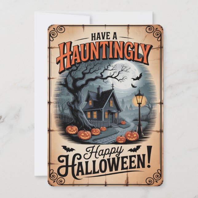 "Skrämmande Glad Halloween" Spökhus Julkort (Framsida)