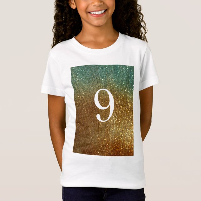 Skrämmande Glitter Guld Heart 9:e födelsedag T Shirt (Framsida)