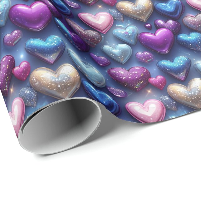 Skrämmande Glossy Heart Gift Wrap: Radiant Eleganc Presentpapper (Rullad Hörn)
