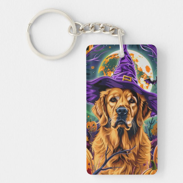 Skrämmande Golden Retriever Halloween Häxa Pumpa (Framsidan)