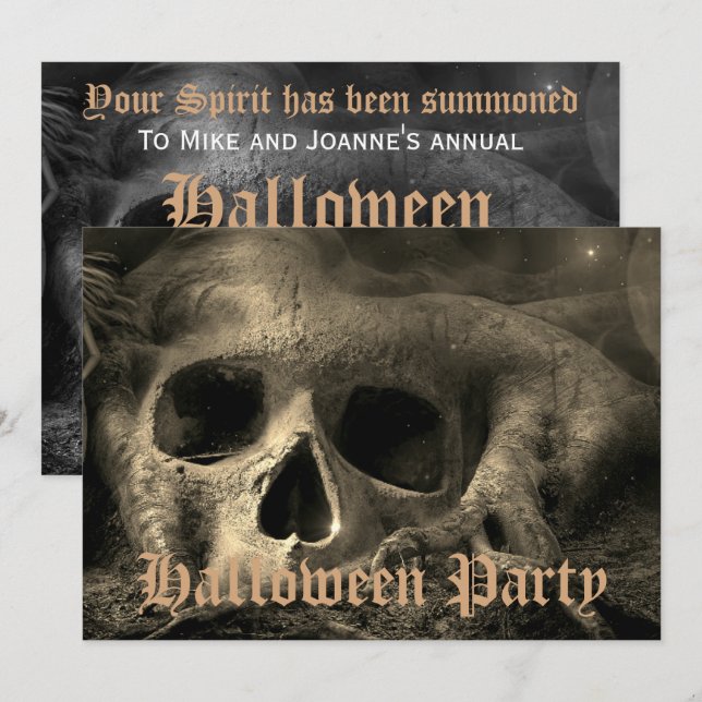 Skrämmande gotisk dödskalle Halloweenfest Inbjudningar (Fram/baksida)