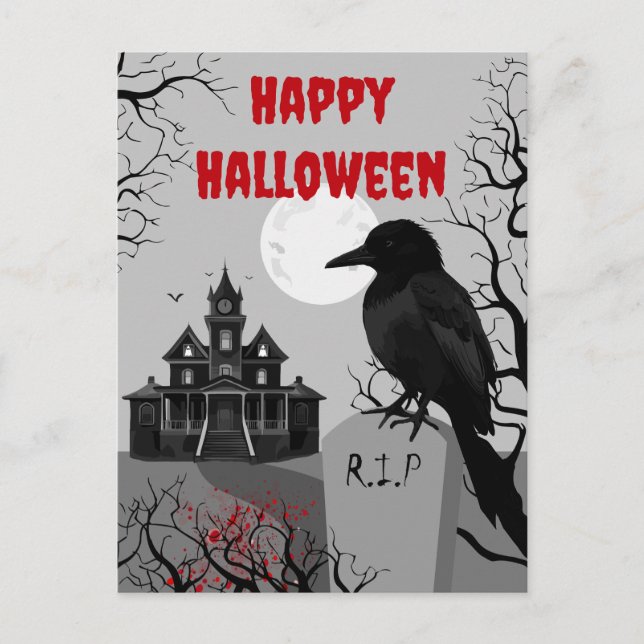 Skrämmande gotisk glad halloween-kort vykort (Framsida)