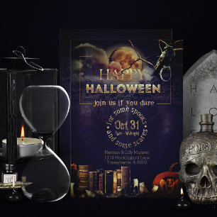 Skrämmande gotisk korp i fullmåne vuxen Halloween Julkort