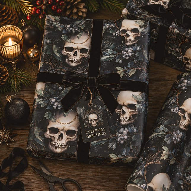 Skrämmande gotisk skalle jul Creepsmas Presentpapper (Skapare uppladdad)