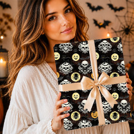 Skrämmande gotisk svart katt skalle damast Hallowe Presentpapper
