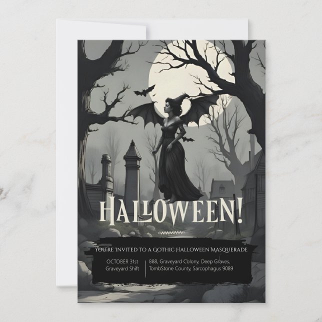 Skrämmande gotisk vuxenkostym och cocktail Hallowe Inbjudningar (Framsida)