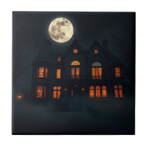 Skrämmande gotiskt herrgård Halloween keramisk pla