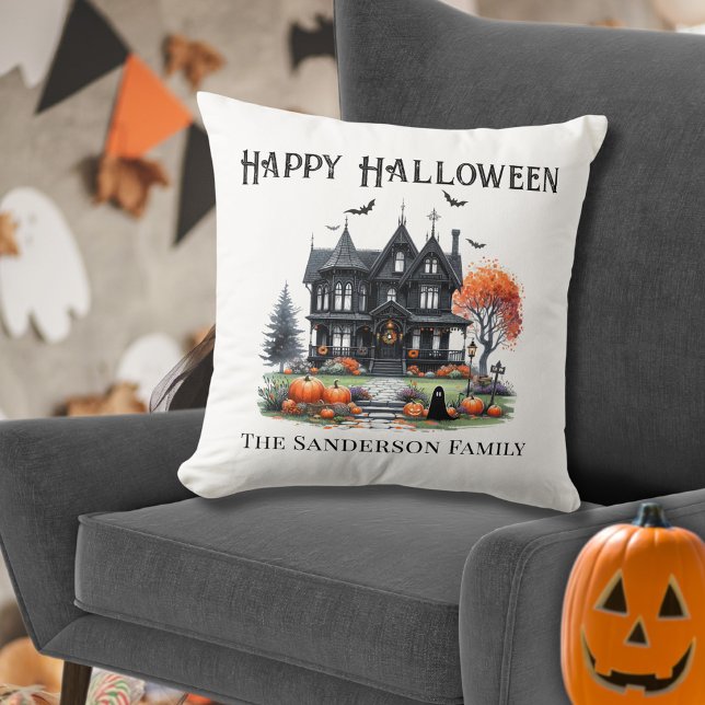 Skrämmande Gott Halloween Kudde (Spooky Happy Halloween Throw Pillow)