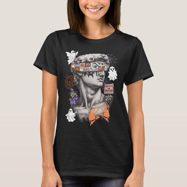 Skrämmande grekisk staty Halloween, klassisk konst T Shirt (Framsida)