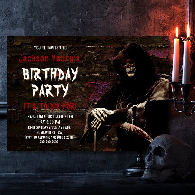 Skrämmande Grim Reaper Födelsedagsfest för alla ål Inbjudningar (Skapare uppladdad)