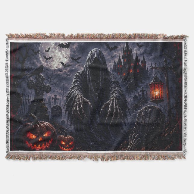Skrämmande Grim Reaper Halloween-kastfilt – Goth Filt (Framsidan)