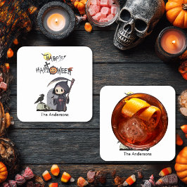 Skrämmande Grim Reaper Kyrkogård Gotisk Halloween Underlägg Papper Kvadrat