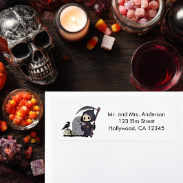 Skrämmande Grim Reaper Kyrkogård Kråka Gotisk Hall Returadress Etikett