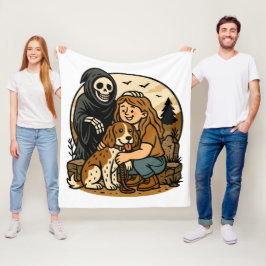 Skrämmande Grim Reaper med tjej- och hundskelettko Fleecefilt