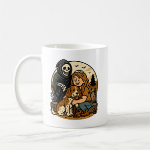 Skrämmande Grim Reaper med tjej- och hundskelettko Kaffemugg