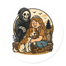 Skrämmande Grim Reaper med tjej- och hundskelettko
