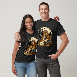 Skrämmande Grim Reaper med tjej- och hundskelettko T Shirt